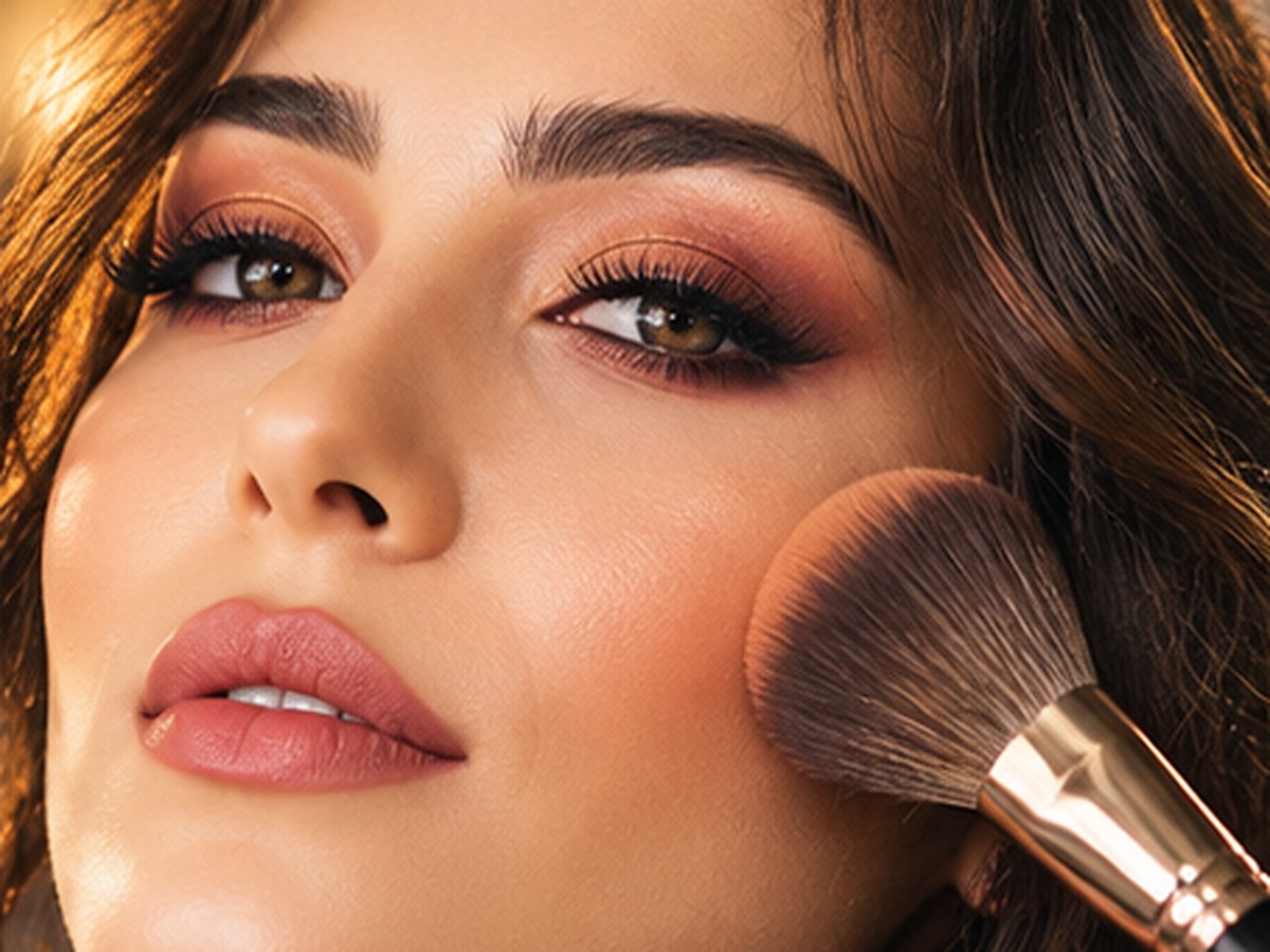 Makeup artist applying blush with a brush